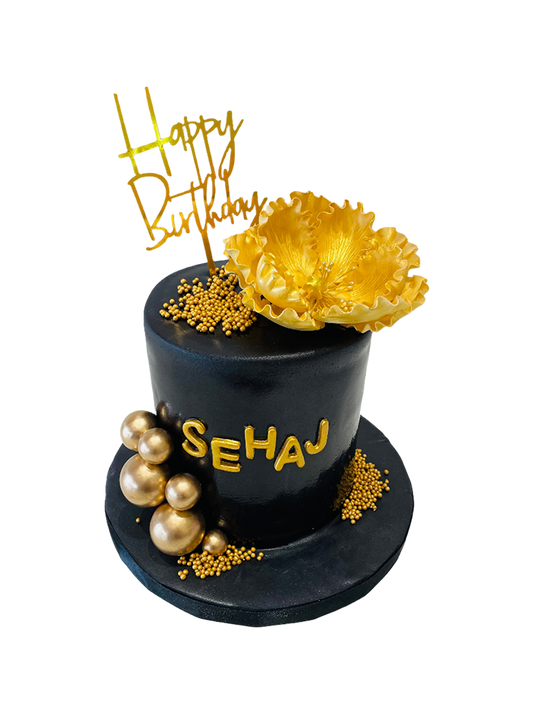 Sehaj Black And Gold Fondant Cake