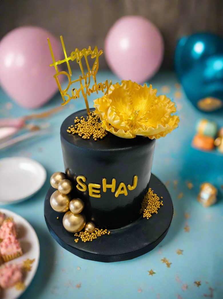 Sehaj Black And Gold Fondant Cake