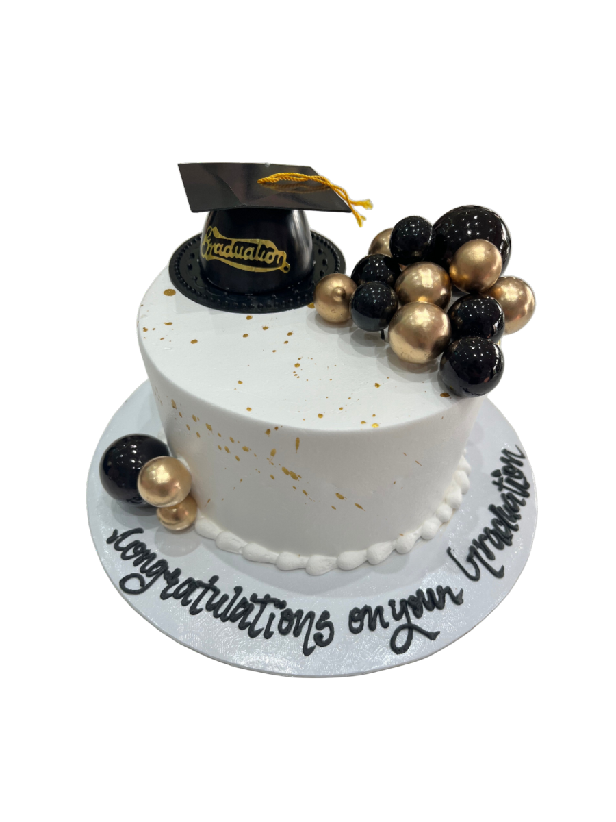 Black & Gold Graduation Cream Cake