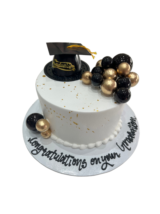 Black & Gold Graduation Cream Cake