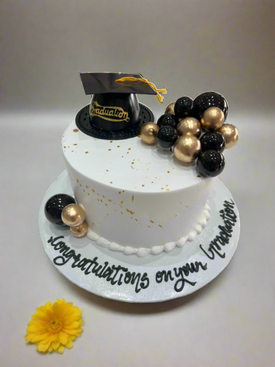 Black & Gold Graduation Cream Cake