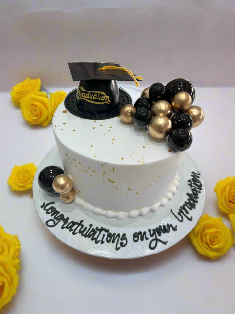 Black & Gold Graduation Cream Cake