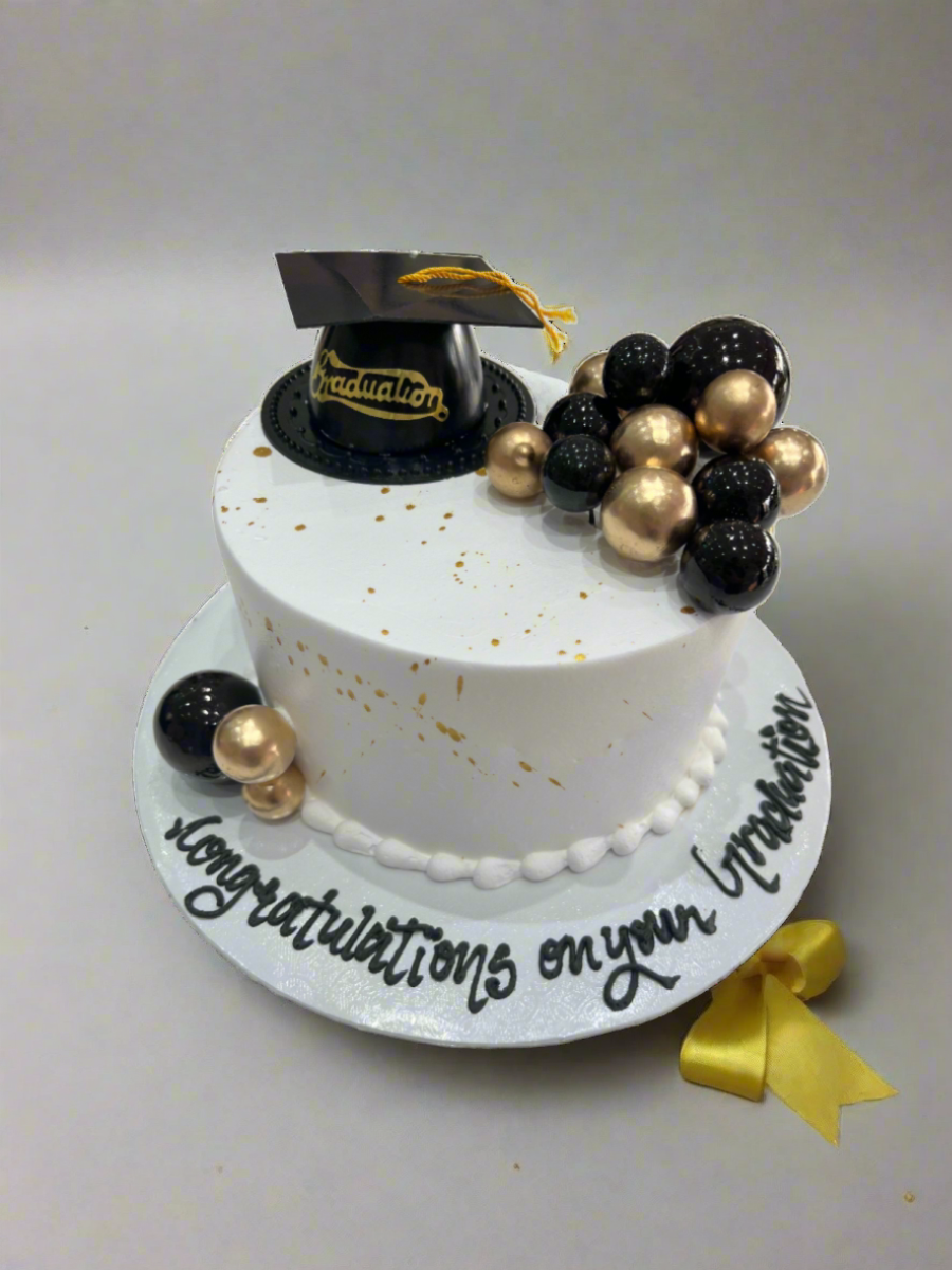 Black & Gold Graduation Cream Cake