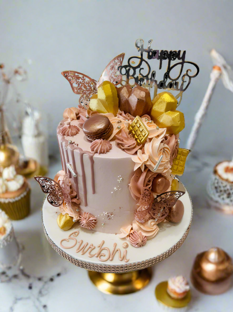 Surbhi Rosegold Butterfly Cream Cake