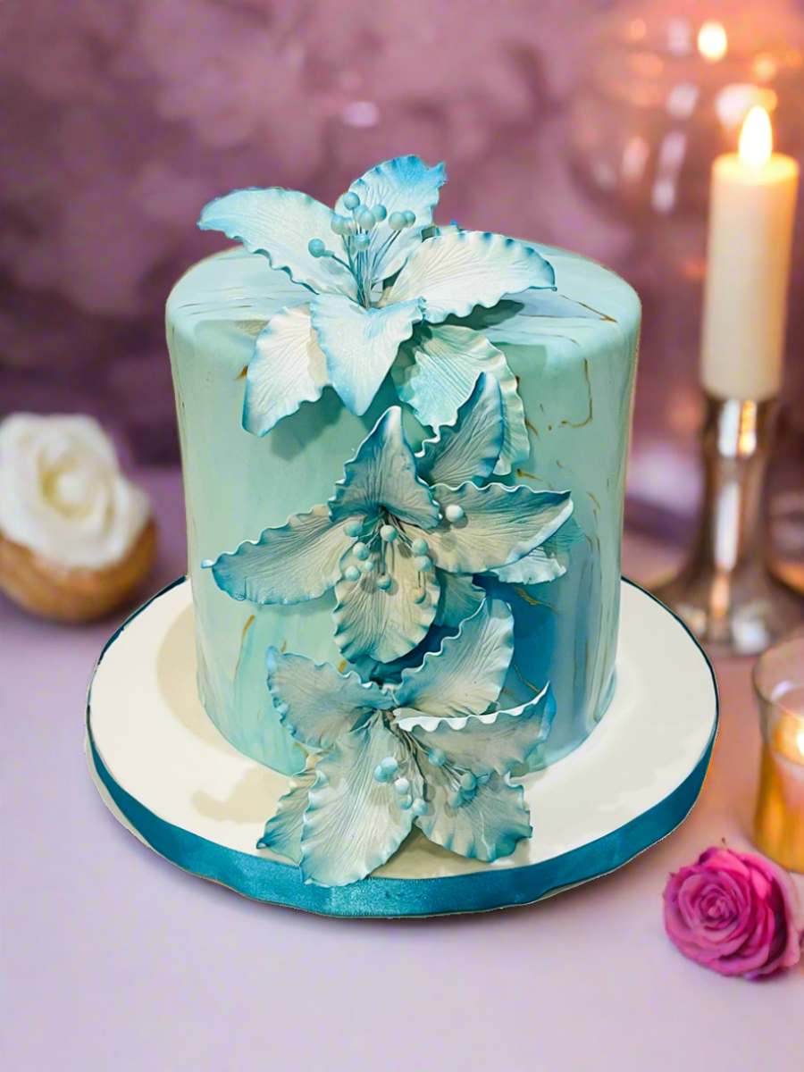 TEAL FLORAL FONDANT CAKE