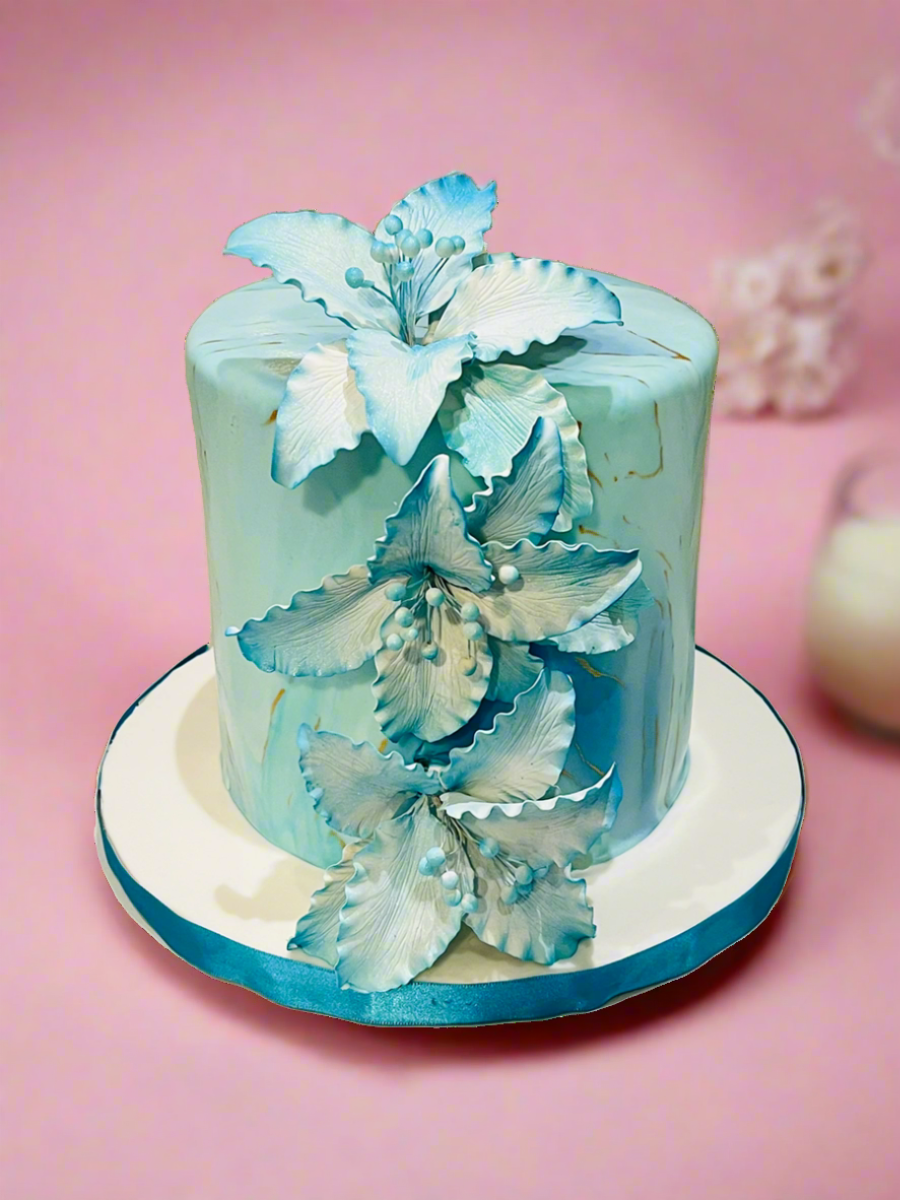 TEAL FLORAL FONDANT CAKE