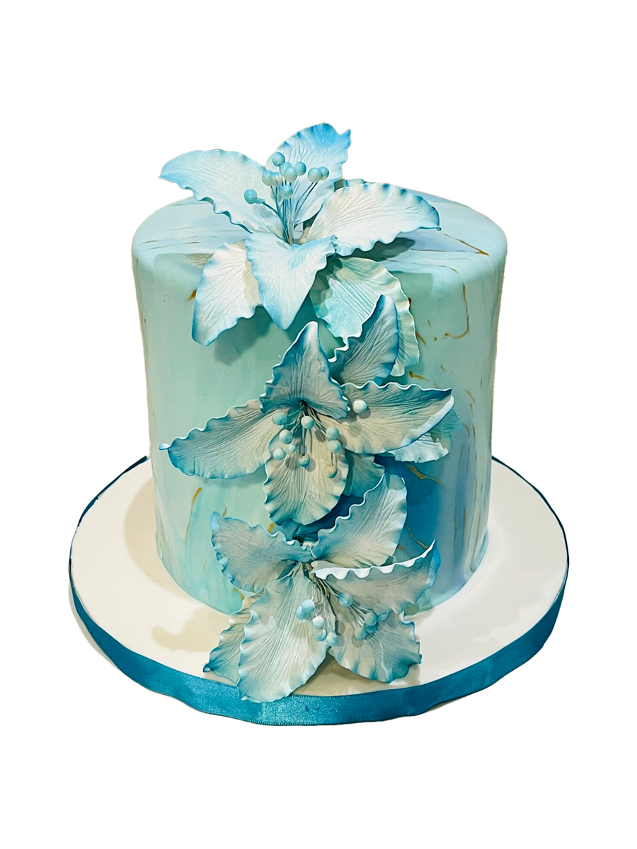 TEAL FLORAL FONDANT CAKE
