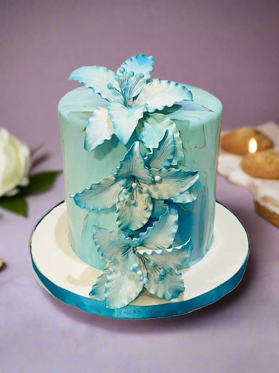 TEAL FLORAL FONDANT CAKE