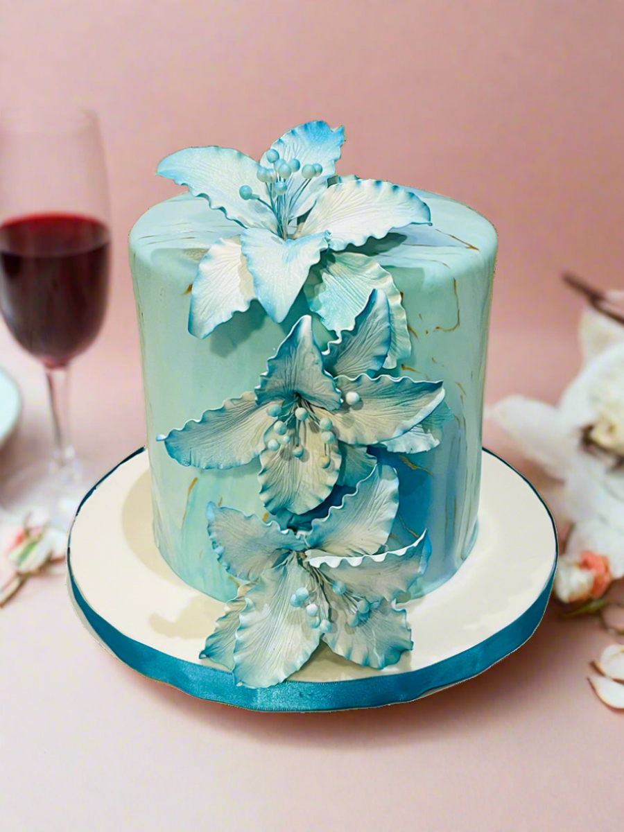 TEAL FLORAL FONDANT CAKE