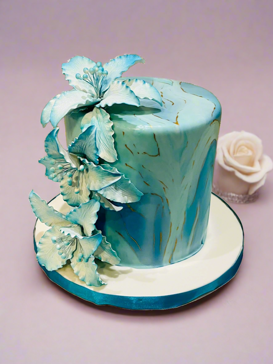TEAL FLORAL FONDANT CAKE