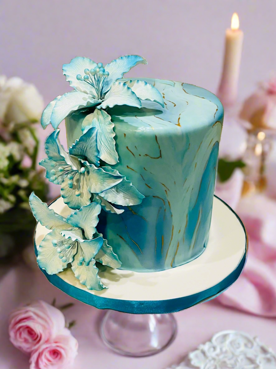 TEAL FLORAL FONDANT CAKE