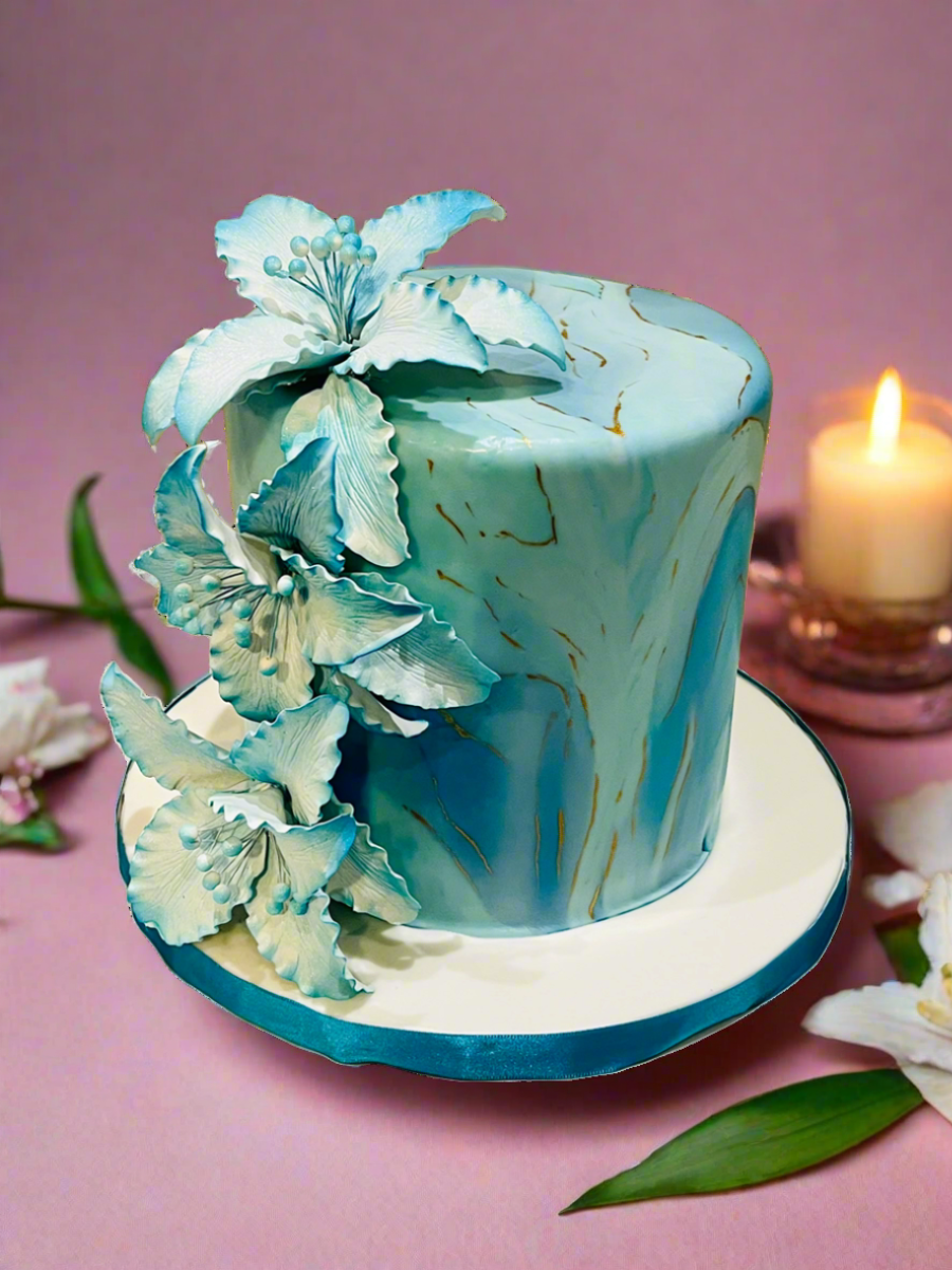 TEAL FLORAL FONDANT CAKE