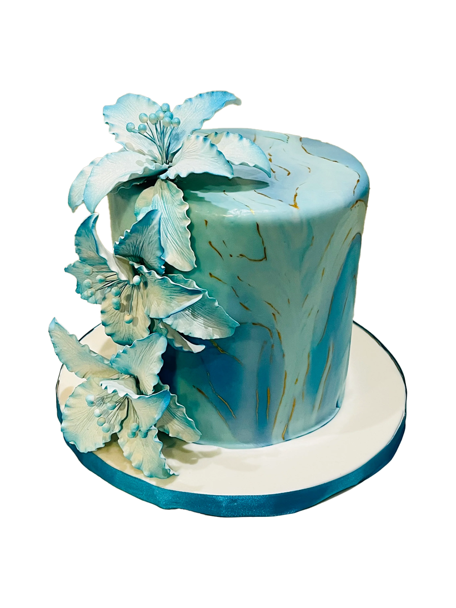 TEAL FLORAL FONDANT CAKE