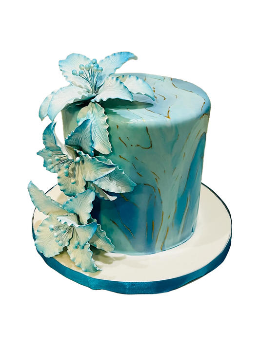 TEAL FLORAL FONDANT CAKE