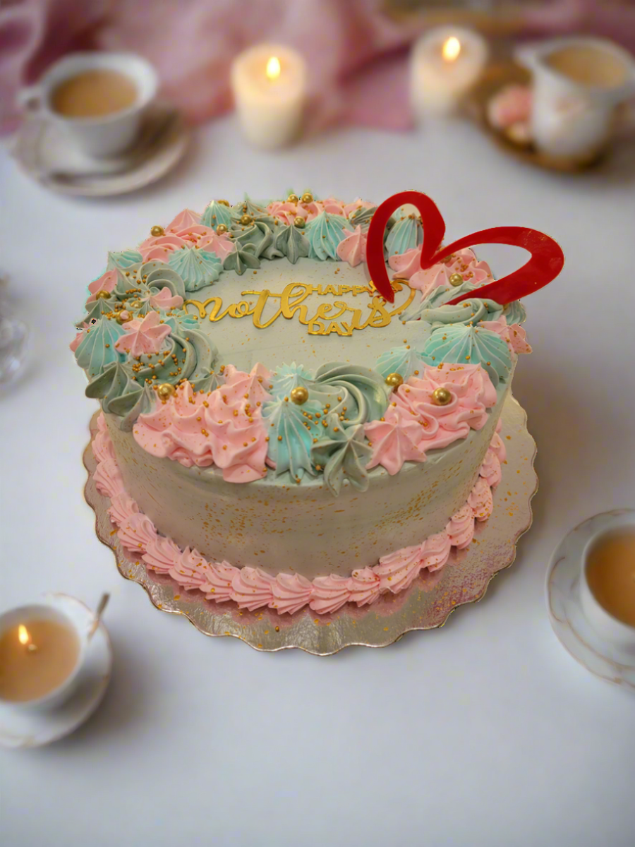 Teal & Pink Floral Mother‚Äôs Day Cake