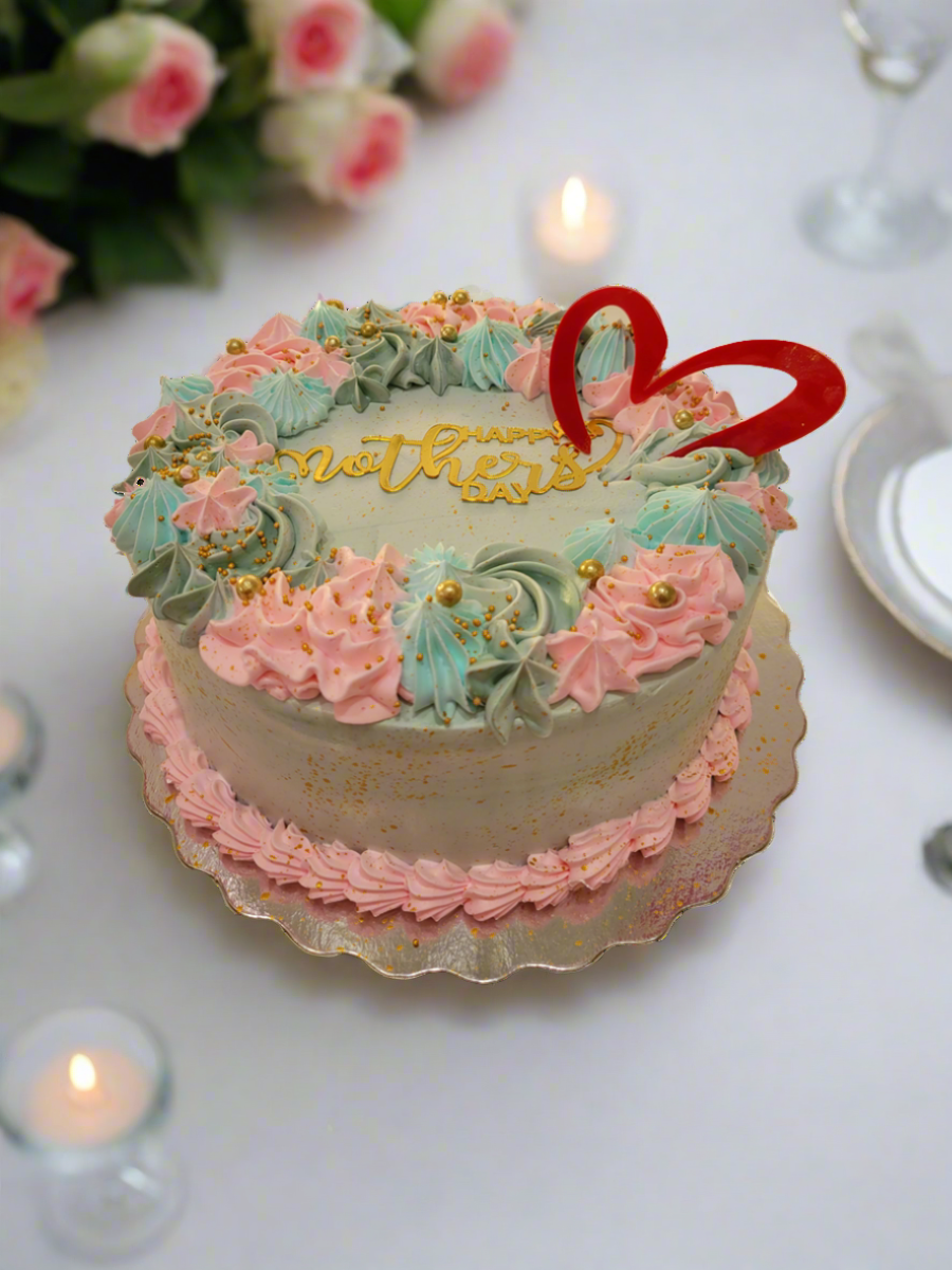 Teal & Pink Floral Mother‚Äôs Day Cake