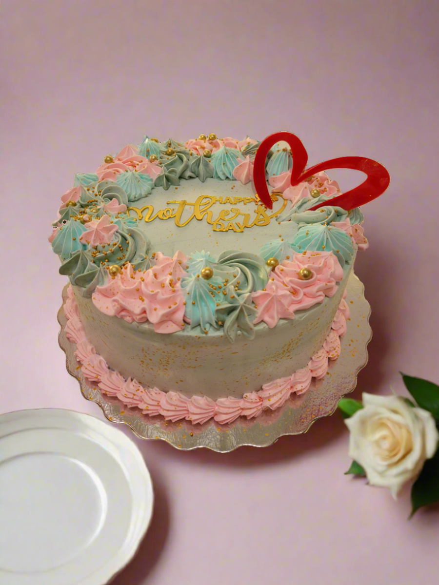 Teal & Pink Floral Mother‚Äôs Day Cake