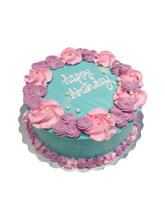 Teal & Pink Rosette Cake