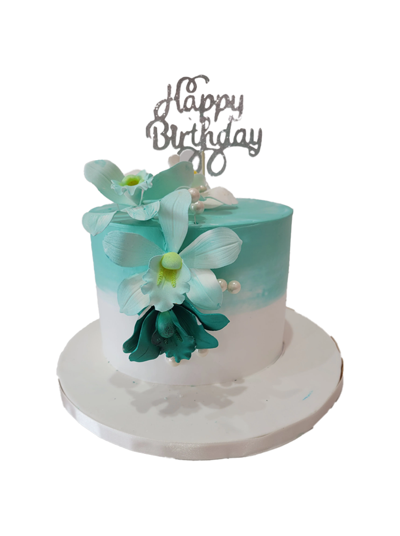 Teal Orchid Flower Cake
