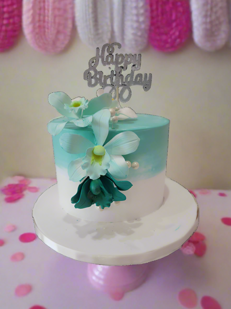 Teal Orchid Flower Cake