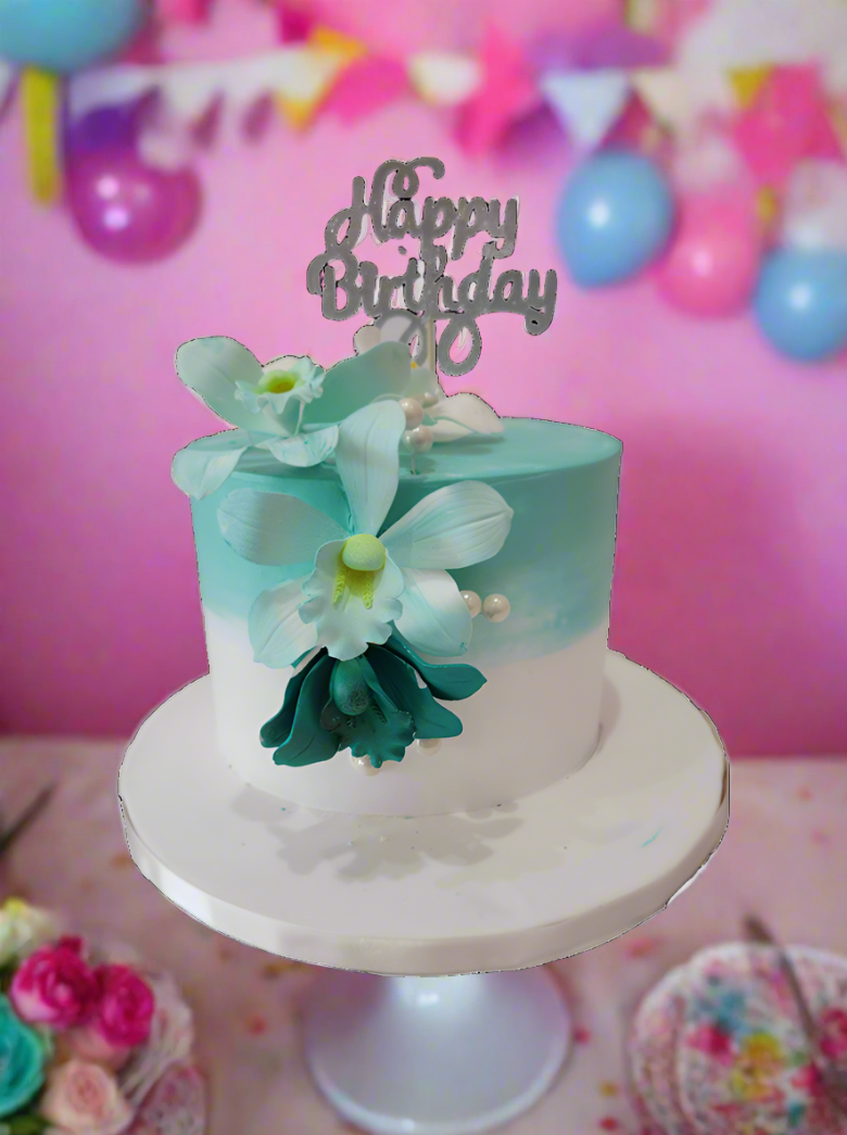 Teal Orchid Flower Cake