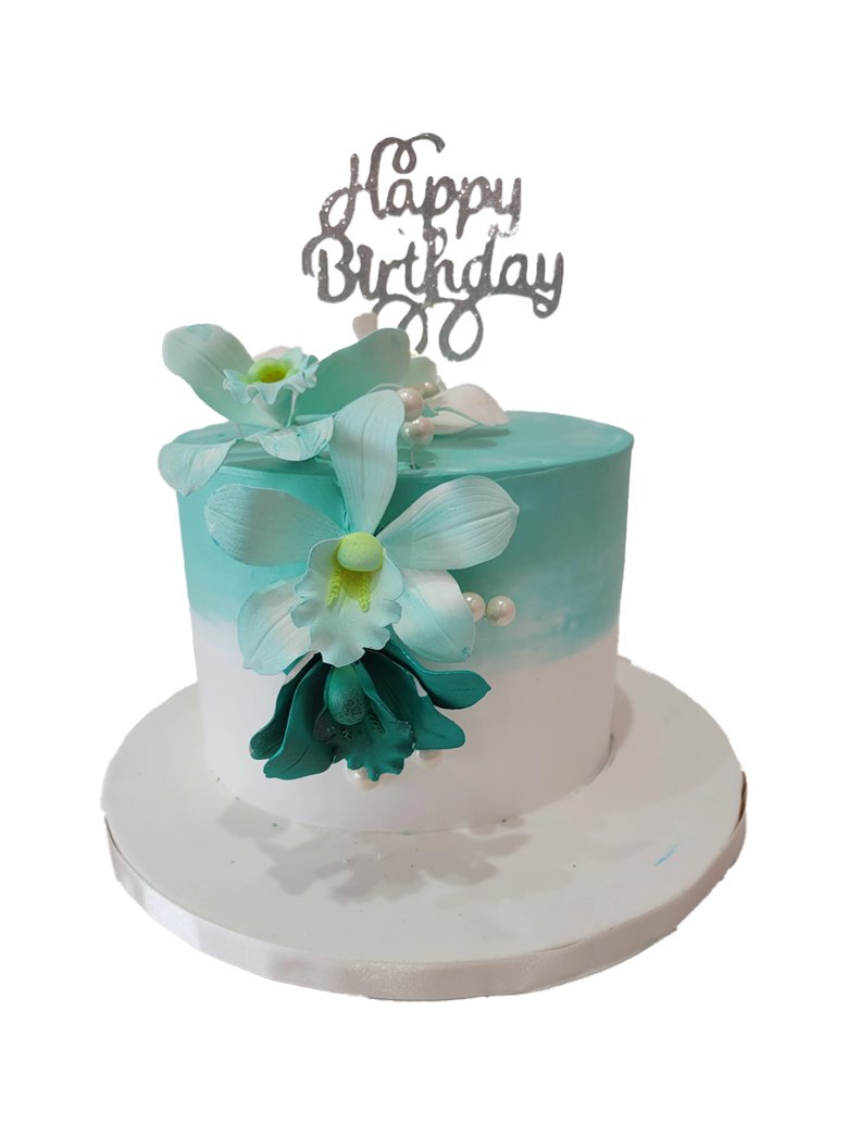 Teal Orchid Flower Cake