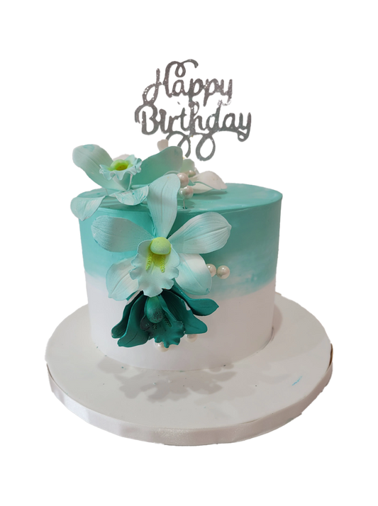 Teal Orchid Flower Cake