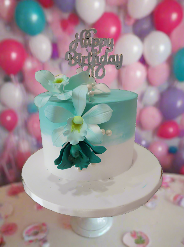 Teal Orchid Flower Cake
