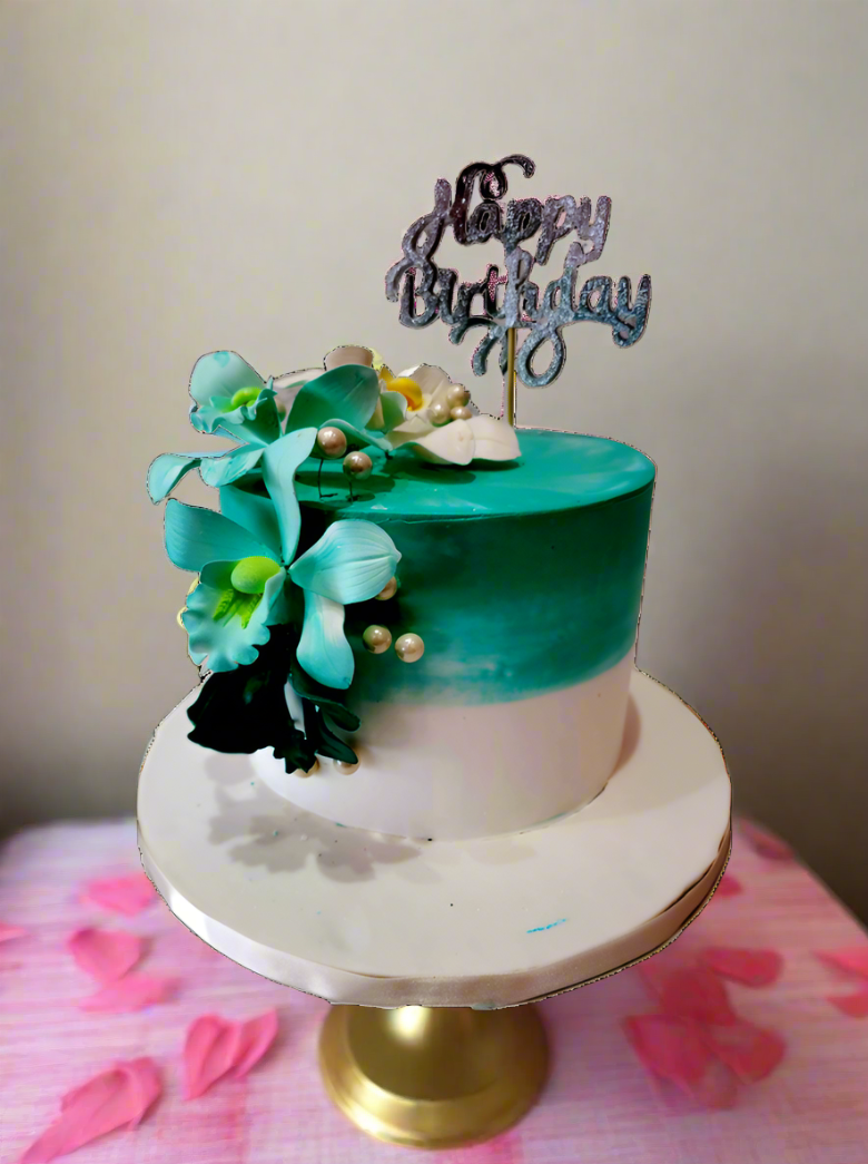 Teal Orchid Flower Cake