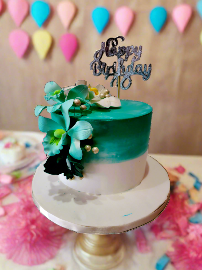 Teal Orchid Flower Cake
