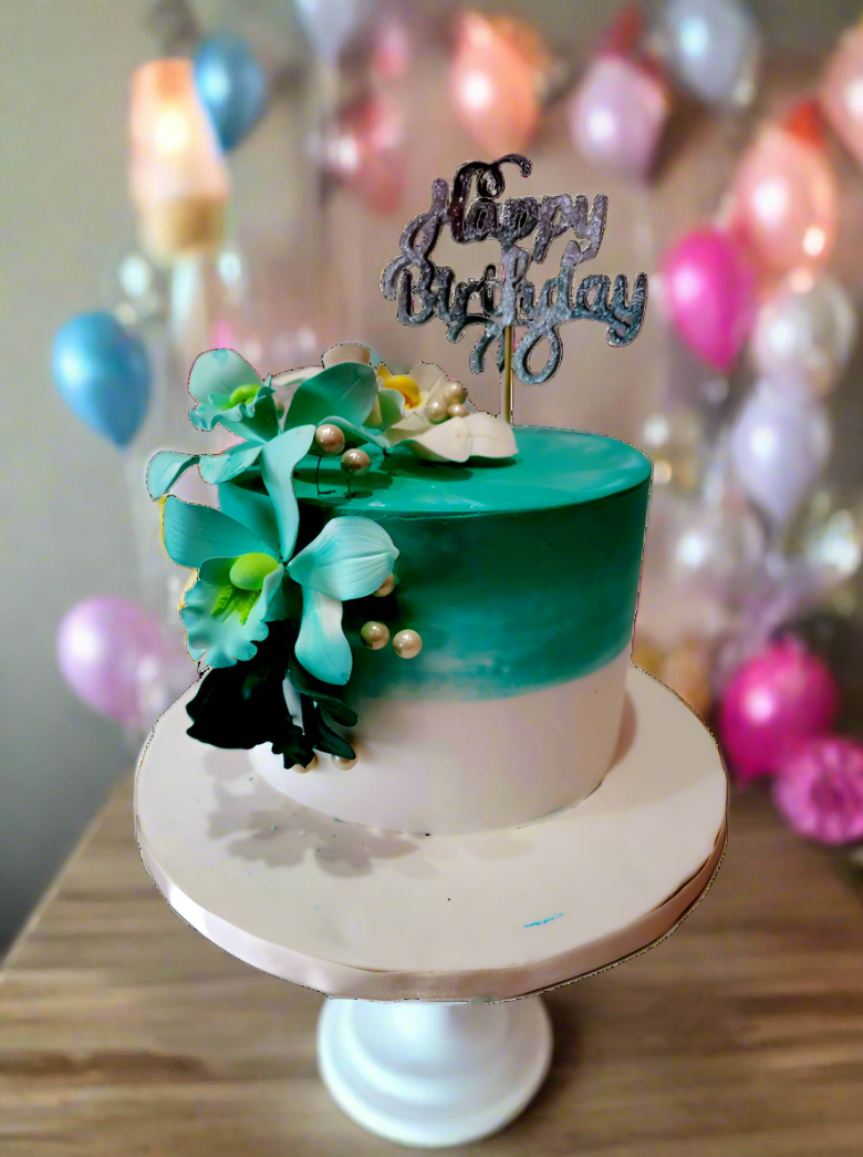 Teal Orchid Flower Cake