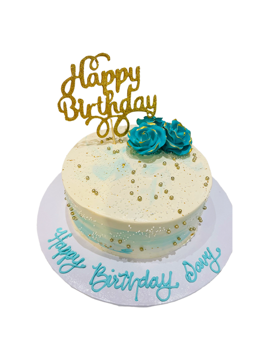 Teal And Ivory Birthday Cake