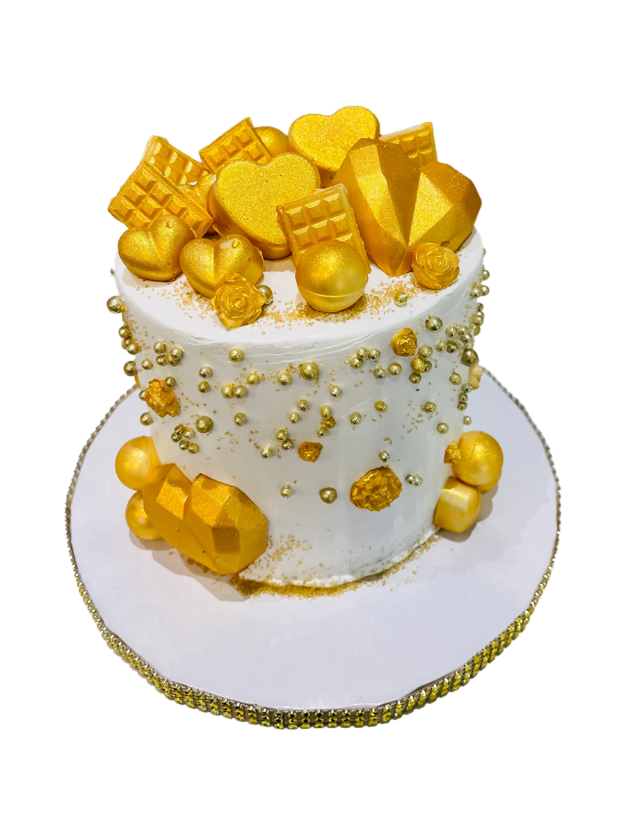 White And Gold Hearts Birthday Cake