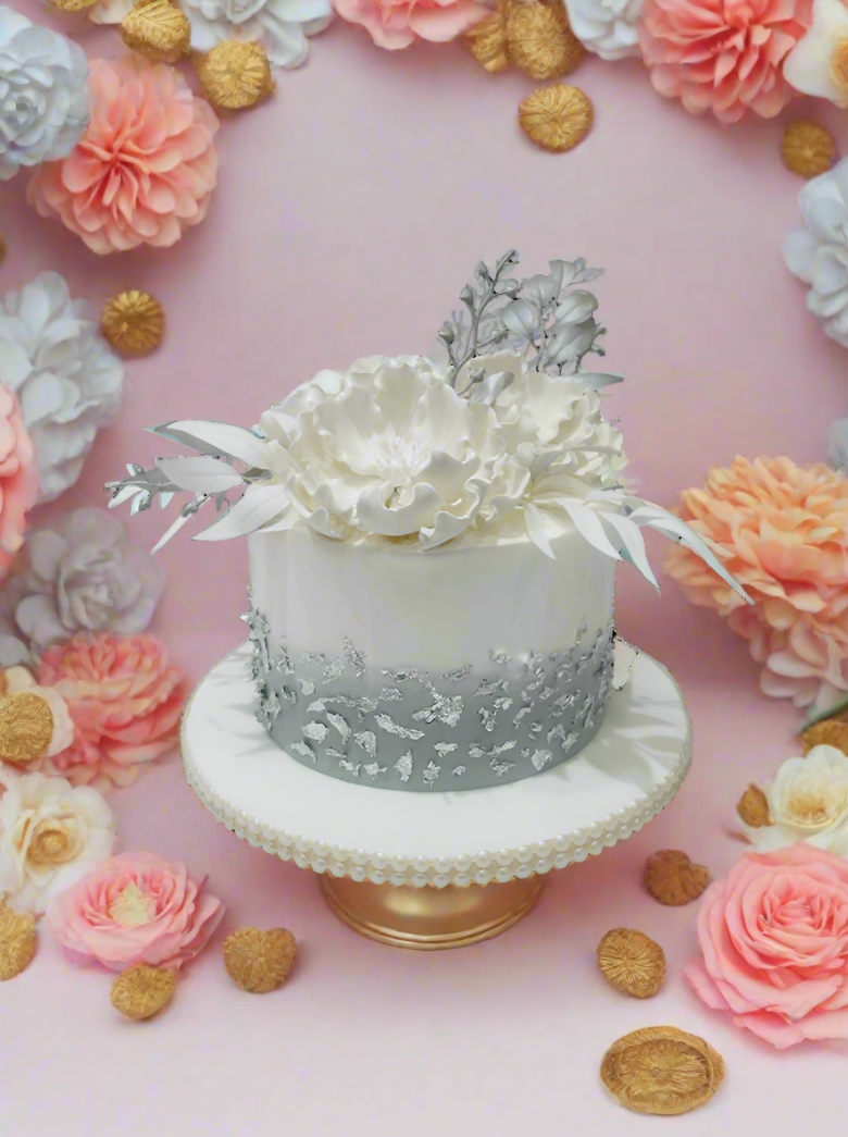 White & Silver Cream Cake