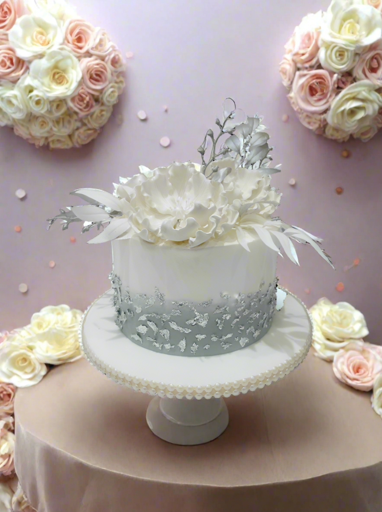 White & Silver Cream Cake