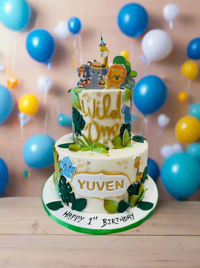 Yuven Jungle Fondant Tiered Cake