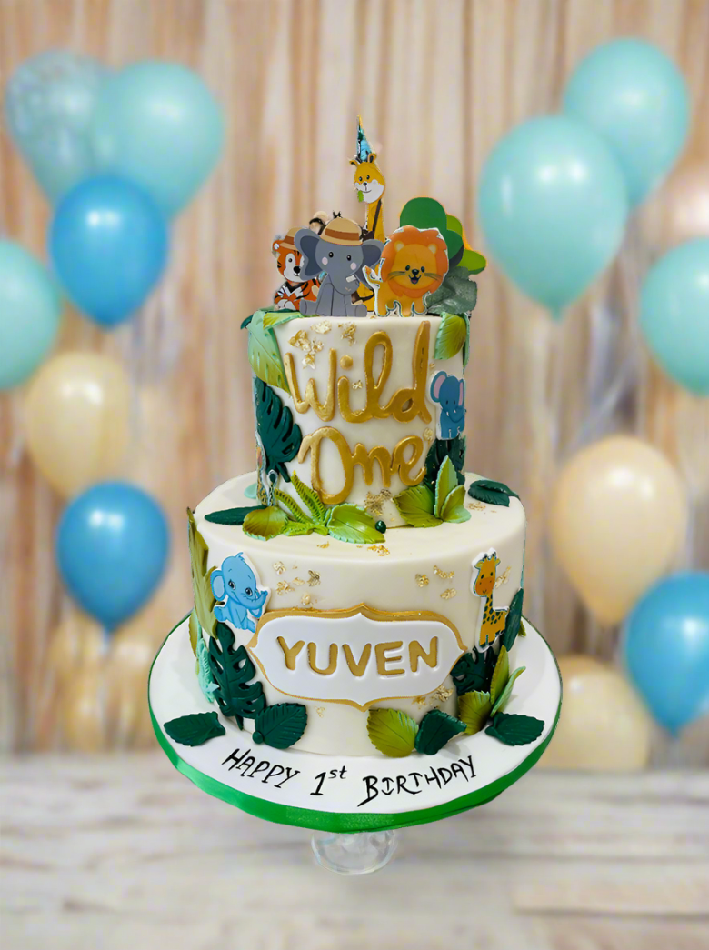 Yuven Jungle Fondant Tiered Cake