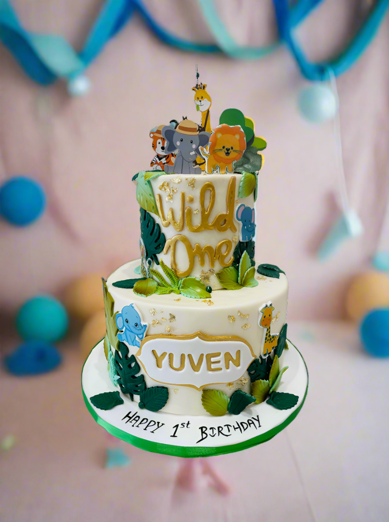 Yuven Jungle Fondant Tiered Cake