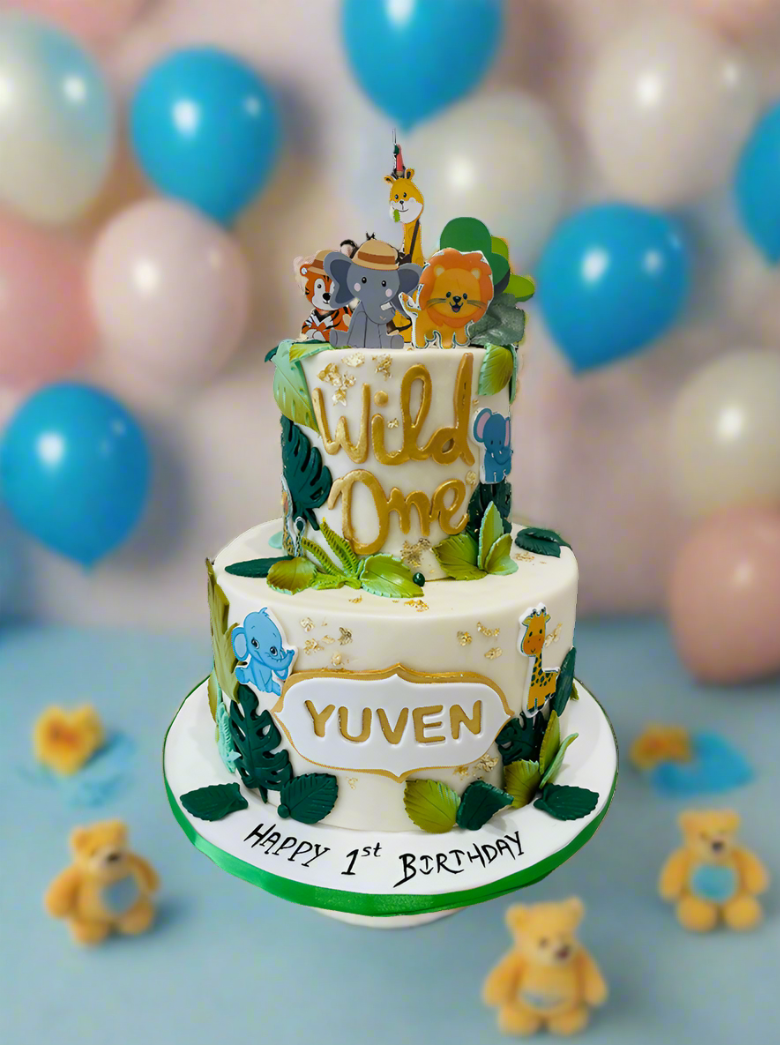 Yuven Jungle Fondant Tiered Cake