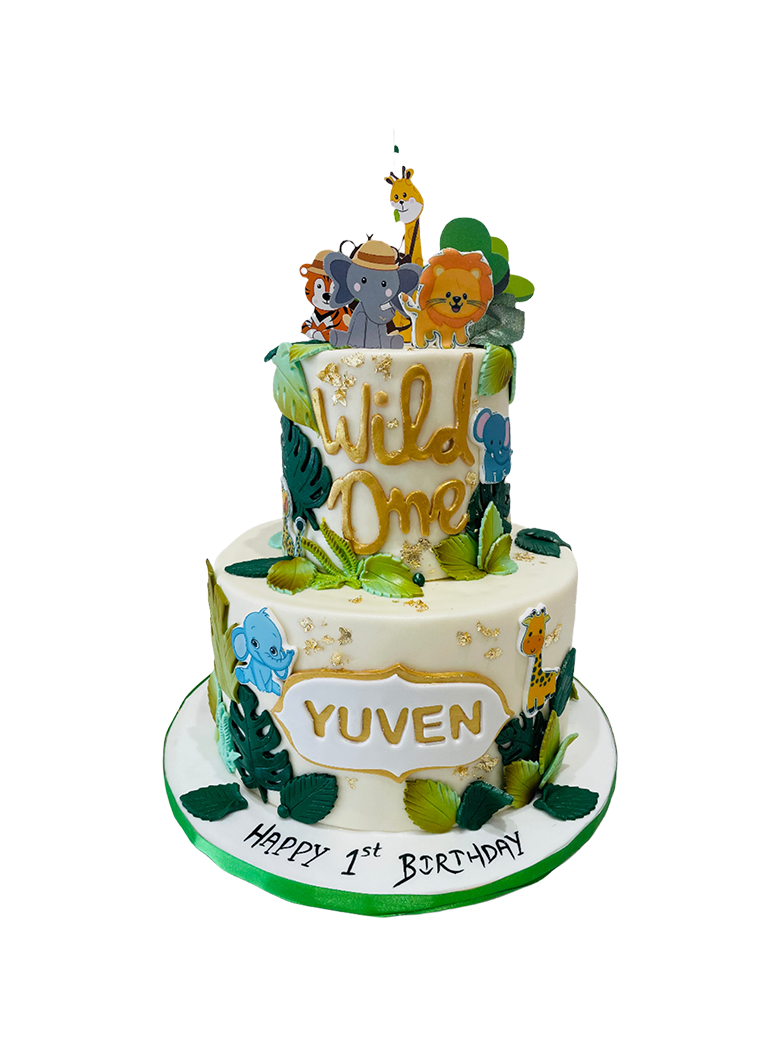 Yuven Jungle Fondant Tiered Cake